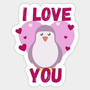 Purple penguin I love you Sticker